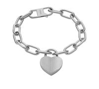 Fossil Women's Harlow Linear Texture Heart Stainless Steel Station Bracelet, JF04659040