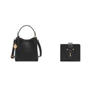 FOSSIL Women's Jessie Black Leather Bag and Harwell Wallet, Set