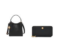 FOSSIL Women's Jessie Black Leather Bag and Lennox Wallet, Set