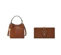 FOSSIL Women's Jessie Brown Leather Bag and Harwell Wallet, Set
