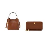 FOSSIL Women's Jessie Brown Leather Bag and Lennox Wallet, Set