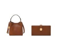 FOSSIL Women's Jessie Brown Leather Bag and Lennox Wallet, Set