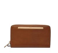 FOSSIL Women's Liza Leather Zip Around Clutch Wallet With Retractable Wristlet Strap for Women, Brown W/Gold, One Size
