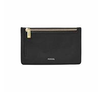 Fossil Women's Logan Leather Zip Card Case Wallet with Keychain for Women, Black, One Size