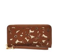 Fossil Women's Logan RFID Zip Around Clutch Wallet, Brown Floral Perf