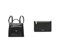 FOSSIL Women's Parker Black Leather Bag and Logan Wallet, Set