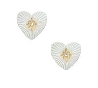 Fossil Women's Radiant Love Gold-Tone Mother-of-Pearl Stainless Steel Heart Stud Earrings, JF04732710