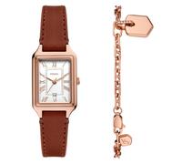 Fossil Women's Raquel Three-Hand Date Medium Brown Leather Watch and Bracelet Set