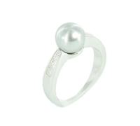 Fossil Women's Ring Silver JFS00016040 Zirconia Pearl New