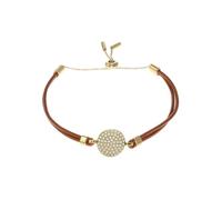 Fossil Women's Sadie Glitz Disc Medium Brown Leather Components Bracelet, JF04545710