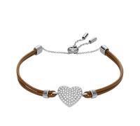 Fossil Women's Sadie Glitz Heart Brown Leather Strap Bracelet, JF04675040