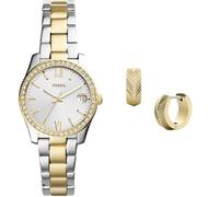 FOSSIL Women's Scarlette Mini Two-Tone Stainless Steel Watch and Harlow Gold-Tone Earrings, Set