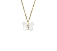 Fossil Necklace for Women Radiant Wings White Mother of Pearl Butterfly Chain Necklace, Length: 406mm+60mm, Width: 13.2mm, Height: 11mm, JF04424710