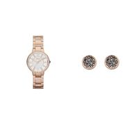 FOSSIL Women's Virginia Rose Gold-Tone Stainless Steel Watch and Brass Earrings, Set