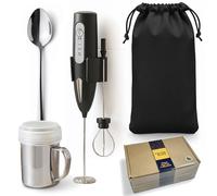 Foster & Blake Home Barista Collection - Milk Frother Gift Set for Coffee Lovers: Rechargeable Handheld Milk Frother, Stainless Steel Electric Whisk heads, Chocolate Shaker, Latte Spoon & Travel Pouch