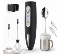 Foster & Blake Home Barista Collection - Rechargeable Handheld Milk Frother Gift Set with 2 Stainless Steel Whisk Heads, Chocolate Shaker, Latte Spoon, USB-C Charging Cable, Wall Mount & Travel Pouch