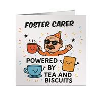 Foster Carer Powered By Tea And Biscuits Funny Birthday Card for Work Colleagues, Retirement, Dad, Grandad, Friend