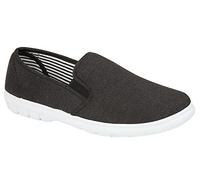 Foster Footwear Mens Shoe Tree Brett Canvas Slip On Wider Fit Plimsoll Pump Trainer Slipper Deck Shoe, Charcoal, 10 UK Wide