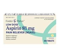 Foster & Thrive Aspirin Low Dose 81 mg, Enteric Coated Tablets, Doctor Recommended, Secondary Prevention of Cardiovascular Disease, 300 Coated Tablets
