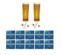 Foster's Beer Pilsner Glass Set with 10 Coasters, Melbourne Crafted Refresh Collection