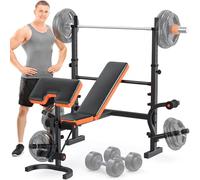 Fostoy 770lbs Weight Bench Set with Squat Rack, 5 in 1 Workout Bench Press With Removable Foot Catch, Adjustable Flat Incline Sit Up Bench for Home Gym Full Body Strength Training (Orange 6 in1)