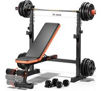 Fostoy 770lbs Weight Bench Set with Squat Rack, Workout Bench Press With Removable Foot Catch, Adjustable Flat Incline Sit Up Bench for Home Gym Full Body Strength Training (5in1 Weight Bench Set)