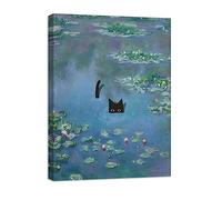 FOSULA Monet Cat Wall Art - Claude Monet Cat Wall Art Prints - Cat Monet Art - Monet Waterlily Cat Canvas Print - Claude Monet Cat Poster - Monet Waterlily Cat Wall Decor - Framed Ready to Hang