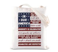 FOTAP Anti Authoritarianism Handbag In Our America All People Are Equal Quote Tote Bag Progressive Politics Flag Gift (OURAMERICA TUK)