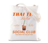 FOTAP Boba Lover Gift Thai Tea Boba Inspire Tote Bag Thailand Travel Bag Boba Drinker Gift Coffee Boba Tea Gift Bubble Tea Gift (THAI TEA UK)