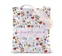 FOTAP BT Inspired Gift I Purple You Tote Bag K-Pop Fan Gift K-Pop I Love You Handbag BT Boys Band Inspired Shopping Bag, White, Purple Y T