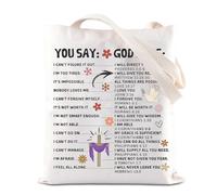 FOTAP Christian Salvation Quote Gift Faith Tote Bag Motivational Bible Verse God Says Tote Bag Christian Bible Affirmation Shopping Tote (GOD SAY UK)