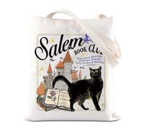 FOTAP Salem Book Club Gift Spooky Season Fall Bookish Tote Bag Salem Witches Gift Black Cat Season Of The Witch Shoulder Bag