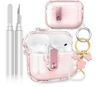 Fotbor for AirPods Pro 3 2025 Case with Secure Lock, Soft Clear TPU Cover with Earbuds Cleaner & Cute Girly Keychain, Anti-Scratch [Airbag] Military Grade Drop Protection - Pink