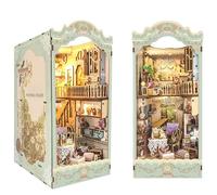FOTEEMO DIY Book Nook Kit, Miniature Wooden Book Nook Building with LED Light Creative Bookend Model Kit DIY 3D Insert Wooden Puzzles Bookshelf for Teens Adults