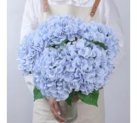 FOTEEWL 4 Pcs 21in Artificial Hydrangea Flower Large Natural Lifelike Fake Silk Hydrangea Faux Flower for Home Party Decor Outdoor Wedding Table Centerpieces Decoration (Blue)