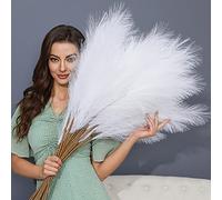 FOTEEWL 8 PCS Faux Pampas Grass Decor 38"/3.1FT Tall Fake Pompas Floral Large Artificial Pompous Grass Branches Plants for Floor Vase Filler Home Boho Decor (White)