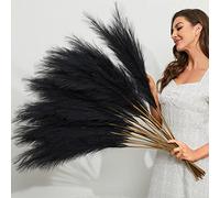 FOTEEWL 8 PCS Faux Pampas Grass Decor 38"/3.1FT Tall Fake Pompas Floral Large Artificial Pompous Grass Branches Plants for Floor Vase Filler Home Boho Decoration (Black)