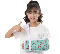 Fotgok Kids Cherry Print Arm Sling-Adjustable Breathable Sling for Girls with Broken Arm, Shoulder Injury, or Post-Surgery-Lightweight Arm Support (Left/Right) (Green Cherry, Small)