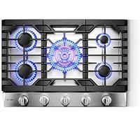 FOTILE GLS30501 30” Stainless Steel 5-Burner Gas Cooktop, Tri-Ring 21,000 BTUs Center Burner with Flame Failure Protection Removable Grates and Installation/LP Kit
