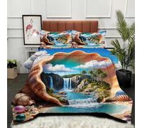 Fotmung 3 Piece Comforter Set 3D Conch And Starfish, 4-Season Cotton Filled Comforter with 2 Printed Pillowcases (19" x 29"), All-Year Microfibre Bedding for Home Comfort, Set-A258
