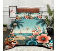 Fotmung 3 Piece Comforter Set Animated Beach And Starfish, 4-Season Cotton Filled Comforter with 2 Printed Pillowcases (19" x 29"), All-Year Microfibre Bedding for Home Comfort, Set-A42