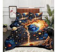 Fotmung Bedding Comforter Set 78" x 78" 3D Planet Galaxy, Microfibre Cover with Cotton Filling + 2 Pillowcases (19" x 29"), All-Season Bedding for Master Bedroom, Ultimate Comfort Gift-A200