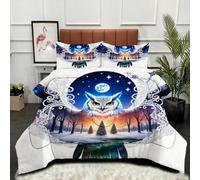 Fotmung Bedding Comforter Set 78" x 78" Owl And Young Man, Microfibre Cover with Cotton Filling + 2 Pillowcases (19" x 29"), All-Season Bedding for Master Bedroom, Ultimate Comfort Gift-A72