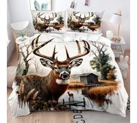 Fotmung Bedding Set King Size 3D Animal Elk, Microfiber King Duvet Cover Sets 3 Pcs With Zipper Closure and Corner Tie, Quilt Covers 230 x 220 cm + Pillowcases 50 x 75 cm-A221