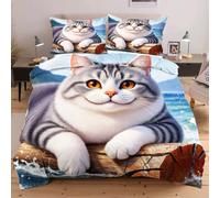 Fotmung Bedding Set King Size Animal Cat, Microfiber King Duvet Cover Sets 3 Pcs With Zipper Closure and Corner Tie, Quilt Covers 230 x 220 cm + Pillowcases 50 x 75 cm E291
