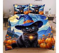 Fotmung Bedding Set King Size Black Cat, Microfiber King Duvet Cover Sets 3 Pcs With Zipper Closure and Corner Tie, Quilt Covers 230 x 220 cm + Pillowcases 50 x 75 cm D379