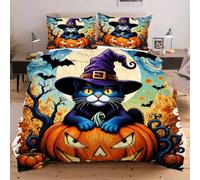 Fotmung Bedding Set King Size Black Cat, Microfiber King Duvet Cover Sets 3 Pcs With Zipper Closure and Corner Tie, Quilt Covers 230 x 220 cm + Pillowcases 50 x 75 cm D377