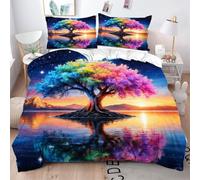 Fotmung Bedding Set King Size Colourful Starry Sky & Trees, Microfiber King Duvet Cover Sets 3 Pcs With Zipper Closure and Corner Tie, Quilt Covers 230 x 220 cm + Pillowcases 50 x 75 cm-A177