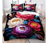 Fotmung Comforter Set King Size 3D Peony Flower Woman, 3D Print Microfiber Bed Set with Duvet Cover 90" x 86" + 2 Pillowcases, All-Season Comfort Machine Washable for Bedroom Decor-A272