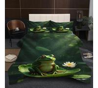 Fotmung Comforter Set King Size 94" x 86" Lotus Leaf Frogs, 3 Piece Soft Comforter Microfiber Duvet King Size, Breathable Bedding Quilt Set with 2 Pillowcases (19" x 29")